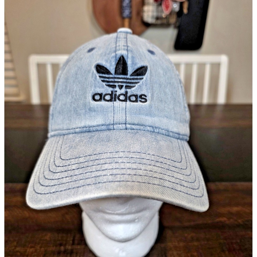 Y2K Adidas Originals Trefoil Light Wash Denim Strapback Hat Adjustable OSFM‎